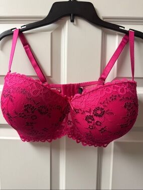 Bright pink Lace Underwire Balconette Bra - Size 38DD